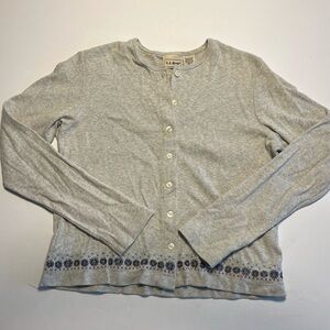 Vintage LL Bean Cardigan Small Embroidered Floral Cottagecore Long Sleeve